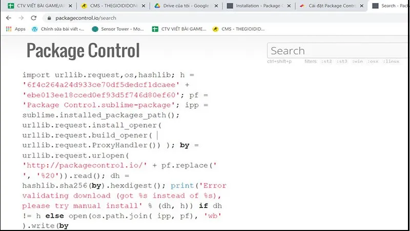 Mã cài đặt Package Control cho Sublime Text