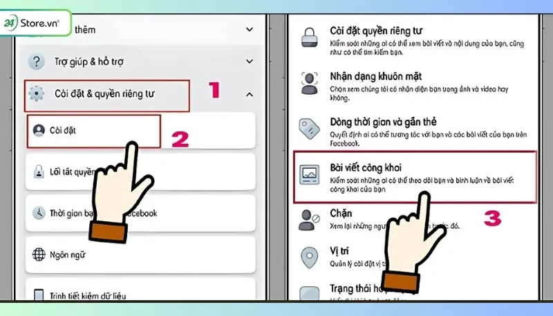 Màn hình cài đặt bài viết công khai trên điện thoại