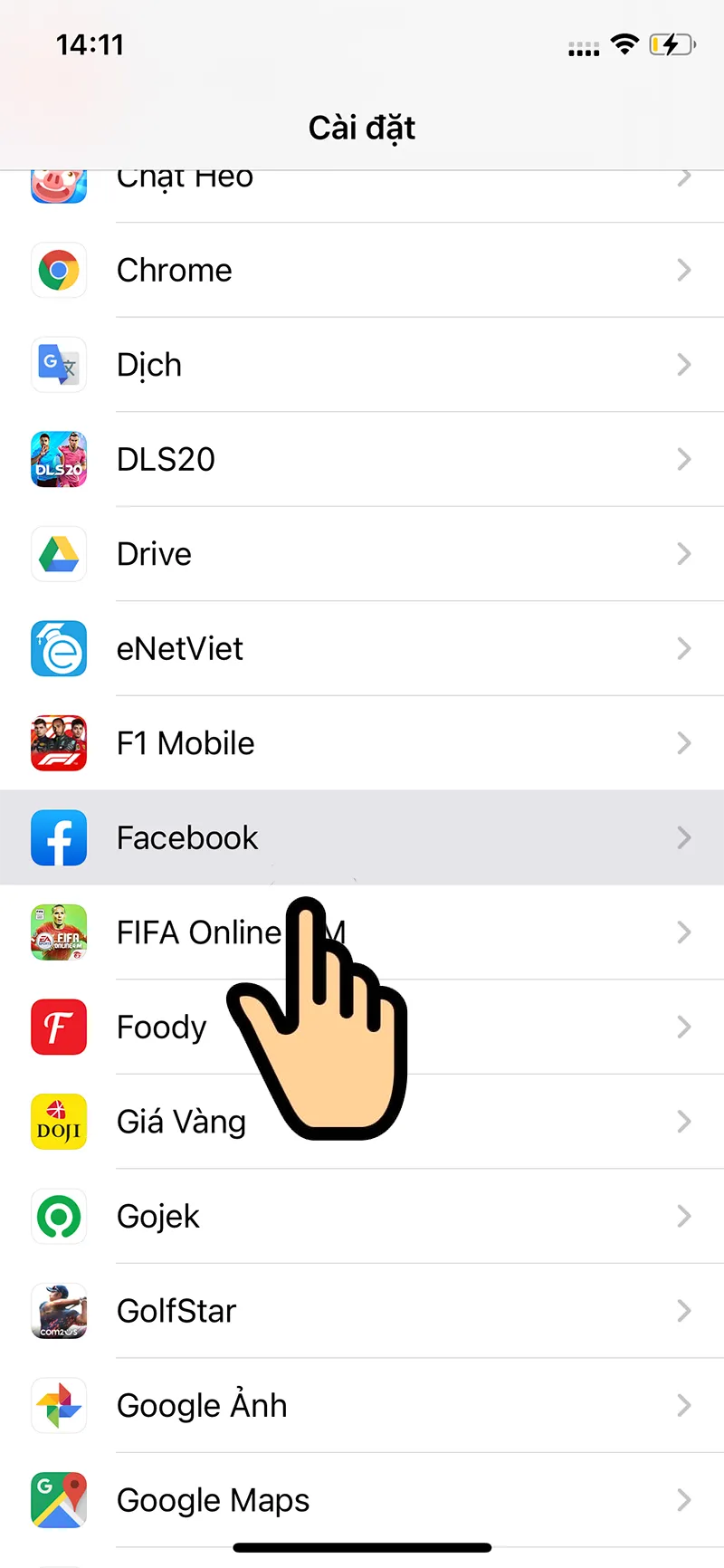 Màn hình cài đặt Facebook trên iOS, minh họa cách tắt thông báo trên facebook