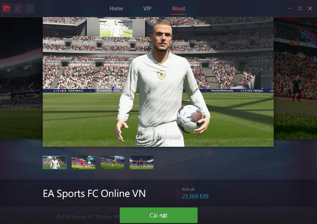 Màn hình cài đặt FC Online, đảm bảo phiên bản game được cập nhật trước khi live stream trận đấu chuyên nghiệp