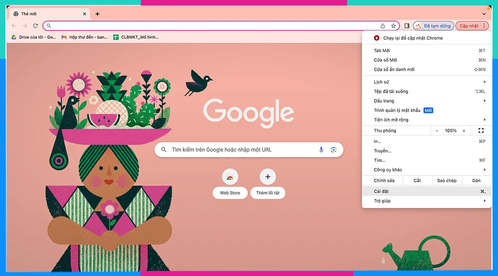 Màn hình cài đặt Google Chrome trên máy tính cá nhân