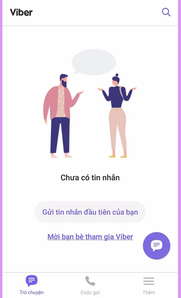 Màn hình chính của Viber sau khi đăng ký thành công