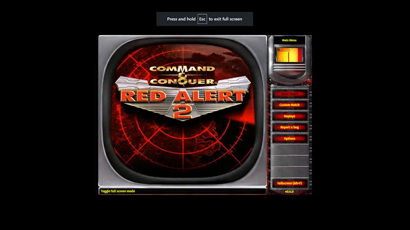 Màn hình chơi Red Alert 2 Chronodivide với chế độ full màn hình