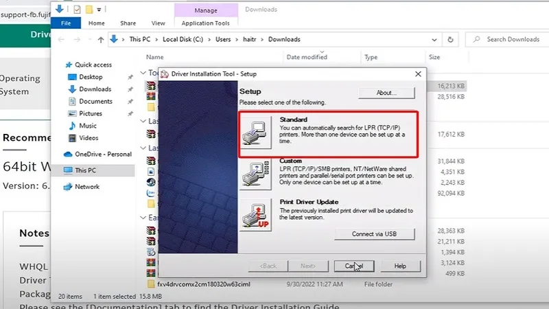 Màn hình chọn cài đặt Standard cho máy in Fuji Xerox