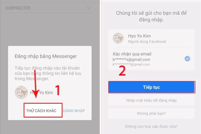 Màn hình chọn phương thức khôi phục mật khẩu Facebook trên máy tính