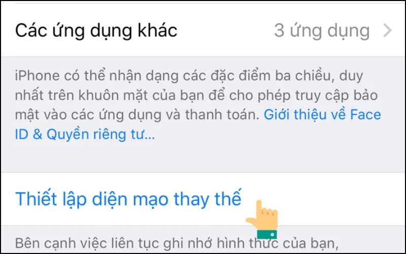 Màn hình chọn Thiết lập diện mạo thay thế để thêm khuôn mặt thứ hai