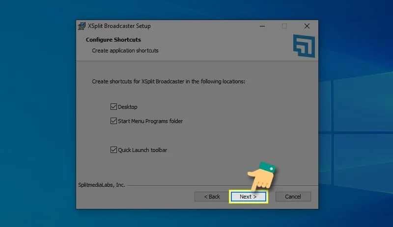 Màn hình chuẩn bị cuối cùng trước khi cài đặt XSplit Broadcaster, người dùng nhấn Next để bắt đầu quá trình