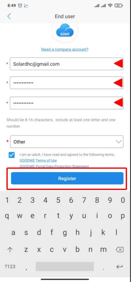 Màn hình đăng ký SMES Portal (tiếp)