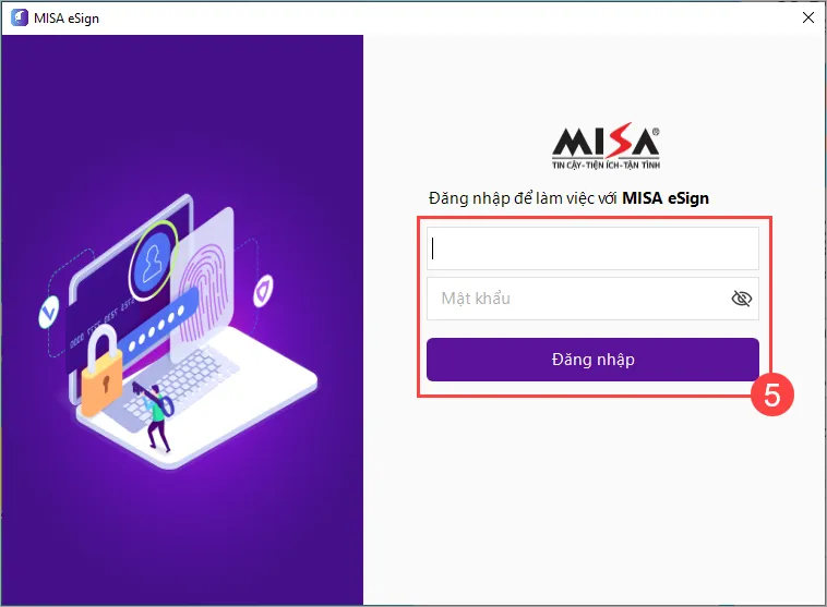 Màn hình đăng nhập ứng dụng MISA eSign Desktop
