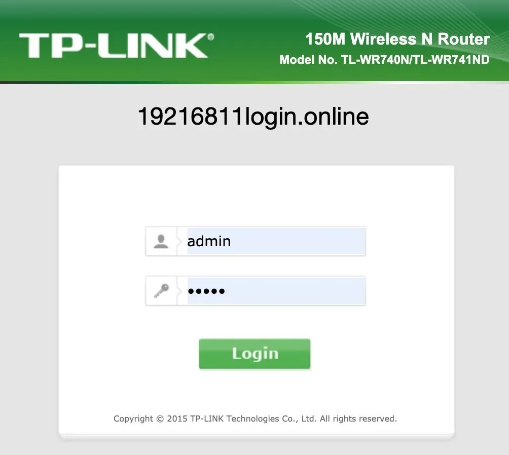 Màn hình đăng nhập vào địa chỉ IP 192.168.0.1 để cấu hình router TP-Link