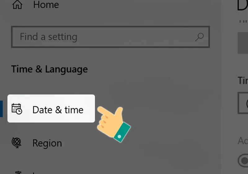 Màn hình Date & time trong Settings để cài giờ cho laptop