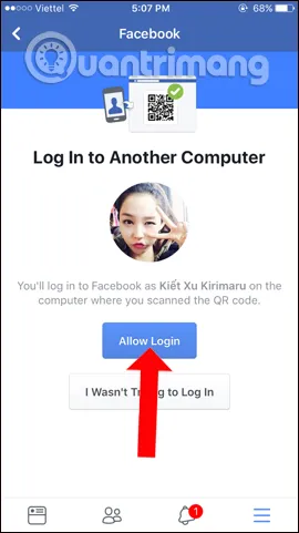 Màn hình điện thoại hiển thị nút Allow Login để cho phép đăng nhập