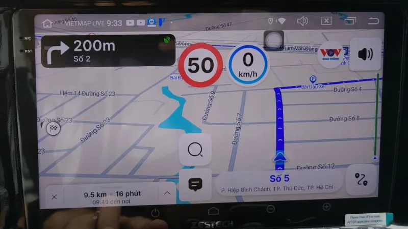 Màn hình hiển thị bản đồ dẫn đường theo thời gian thực