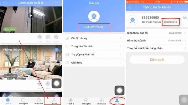 Màn hình hiển thị ID User và các thông tin tài khoản khác trên ứng dụng di động