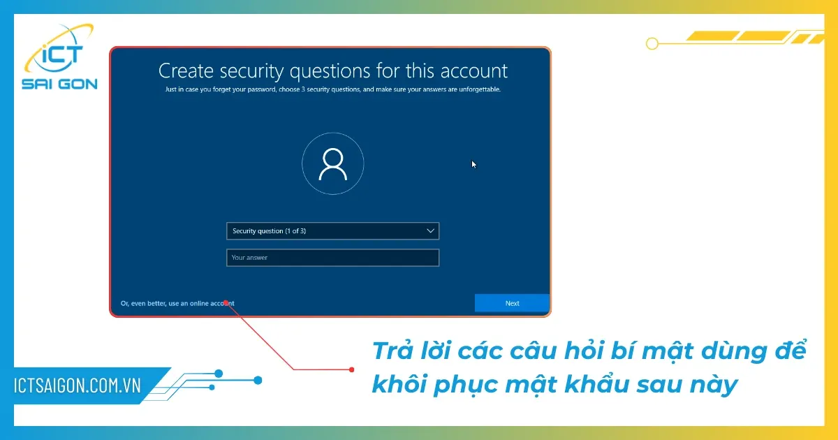 Màn hình hoàn thành các câu hỏi bí mật để khôi phục mật khẩu
