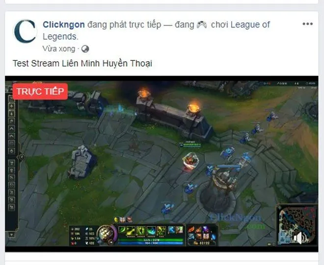 Màn hình kết quả stream Liên Minh Huyền Thoại trên Facebook
