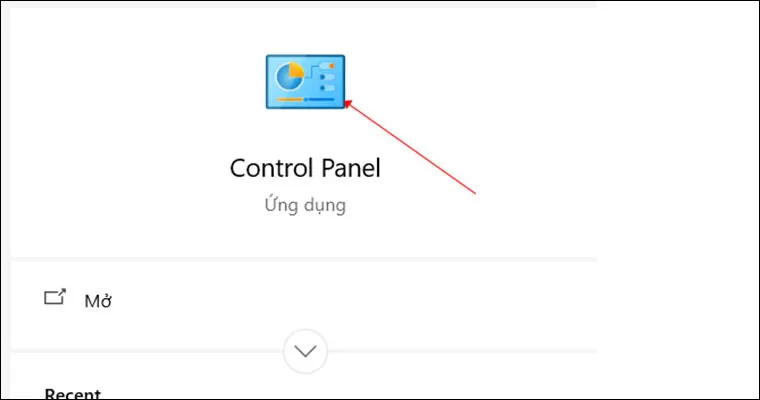 Màn hình kết quả tìm kiếm Control Panel trên hệ điều hành Windows