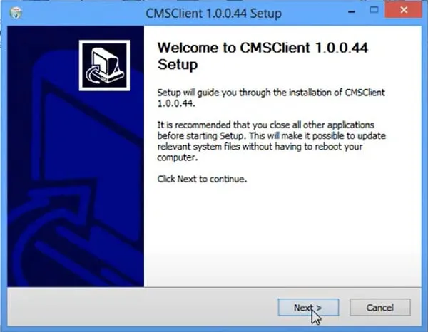 Màn hình khởi động cài đặt Yoosee PC, nhấn Next để bắt đầu quá trình cài đặt camera Yoosee 3 râu trên máy tính