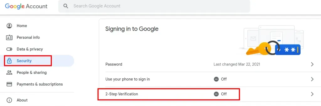 Màn hình kích hoạt và nhập mã xác minh 2 bước qua điện thoại để tăng cường bảo mật cho tài khoản Gmail