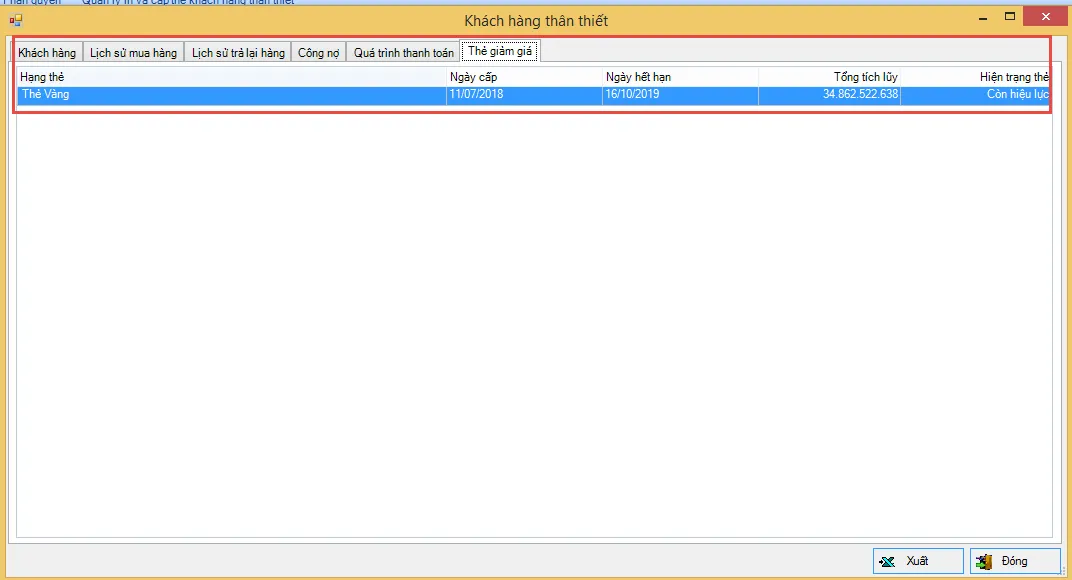 Màn hình kiểm tra thông tin khách hàng thân thiết và lịch sử tích lũy điểm trong hệ thống HTSoft