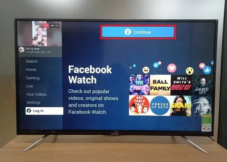 Màn hình Log In của Facebook trên tivi LG, chuẩn bị cho bước đăng nhập tài khoản