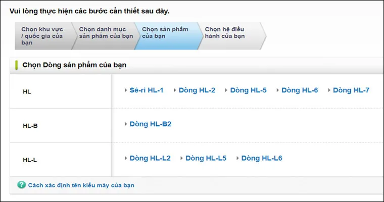 Màn hình lựa chọn dòng máy in Brother HL series