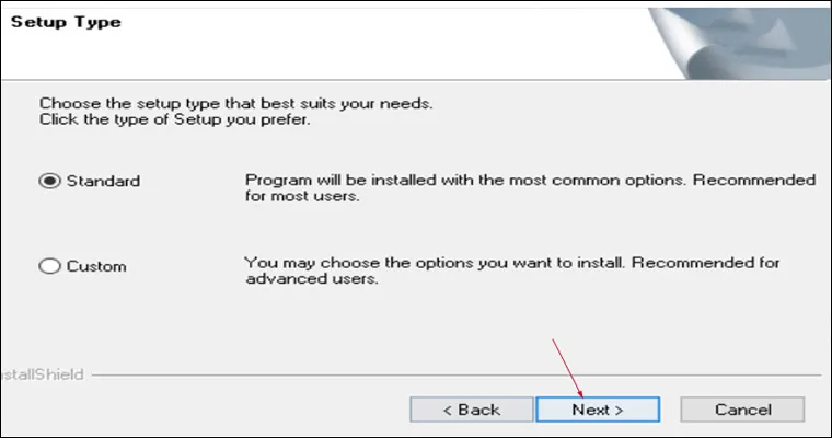 Màn hình lựa chọn kiểu cài đặt driver, thường chọn Standard Installation