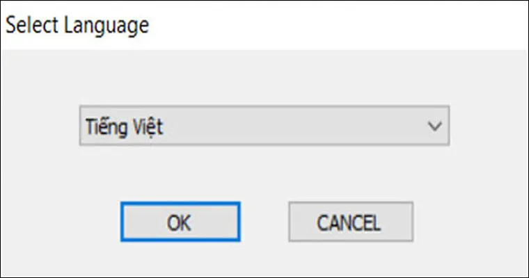 Màn hình lựa chọn ngôn ngữ hiển thị của trình cài đặt driver, người dùng chọn Tiếng Việt