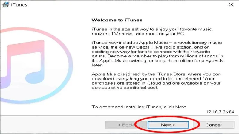 Màn hình lựa chọn ngôn ngữ và thư mục cài đặt mặc định của iTunes