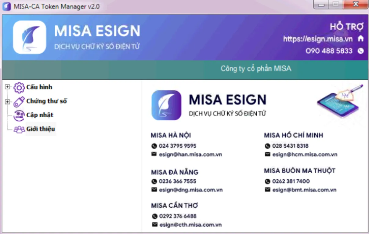 Màn hình MISA – CA Token Manager v2.0 sau khi cài đặt hoàn tất