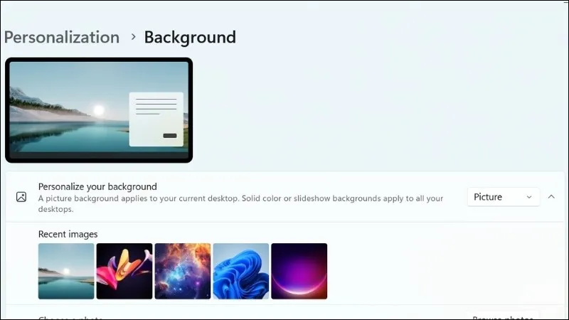 Màn hình nền đã được đổi thành công trên hệ điều hành Windows 11
