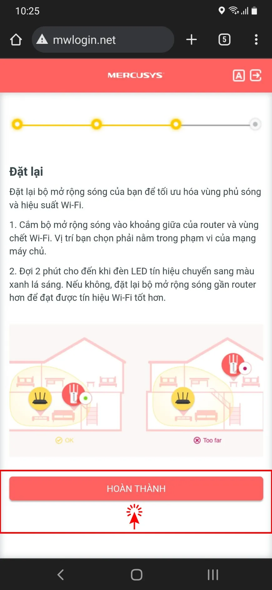 Màn hình nhấn HOÀN THÀNH để áp dụng cấu hình