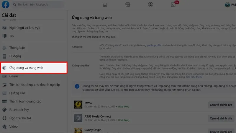 Màn hình quản lý quyền truy cập của các ứng dụng bên thứ 3