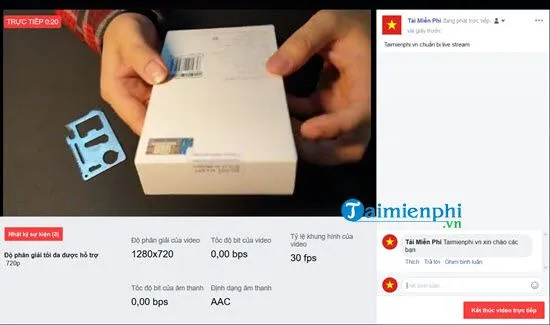 Màn hình quản lý thông số và bình luận khi đang live stream