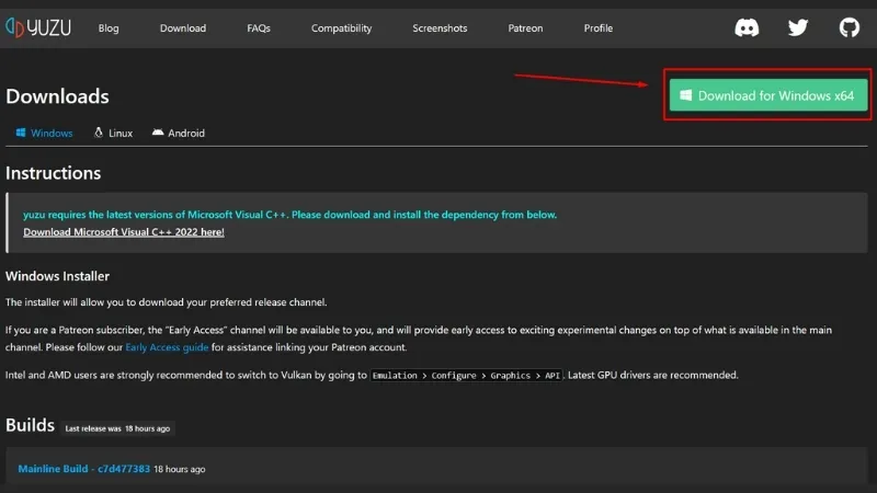 Màn hình tải xuống giả lập Yuzu cho máy tính