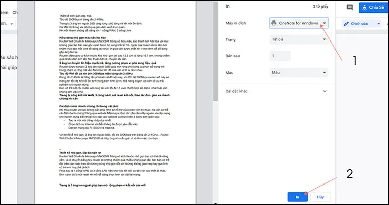 Màn hình thiết lập in, đảm bảo chọn Brother HL-2140 làm máy in và nhấn nút IN