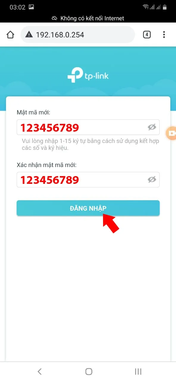 Màn hình thiết lập mật khẩu quản lý thiết bị trong quá trình cách cài đặt TP-Link WA850RE