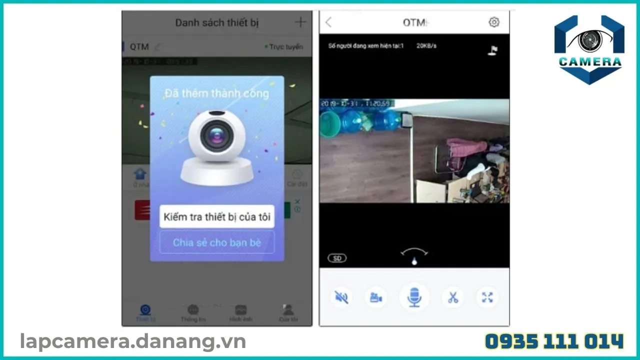 Màn hình thông báo đã thêm thành công thiết bị Yoosee vào điện thoại