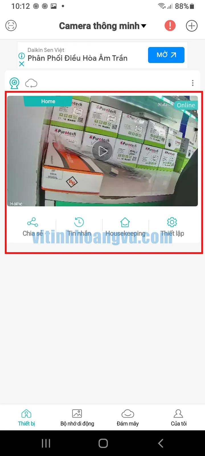 Màn hình thông báo hoàn thành kết nối camera Puratech thành công và sẵn sàng sử dụng