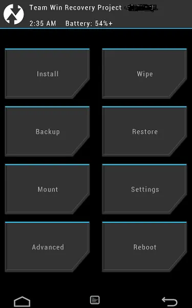 Màn hình TWRP Recovery trên Redmi Note 7, chuẩn bị cho việc cài đặt ROM Tiếng Việt
