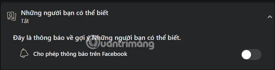 Màn hình xác nhận đã tắt đề xuất kết bạn trên Facebook máy tính