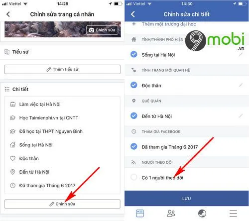 Màn hình xác nhận và xem số lượng người theo dõi trên trang cá nhân