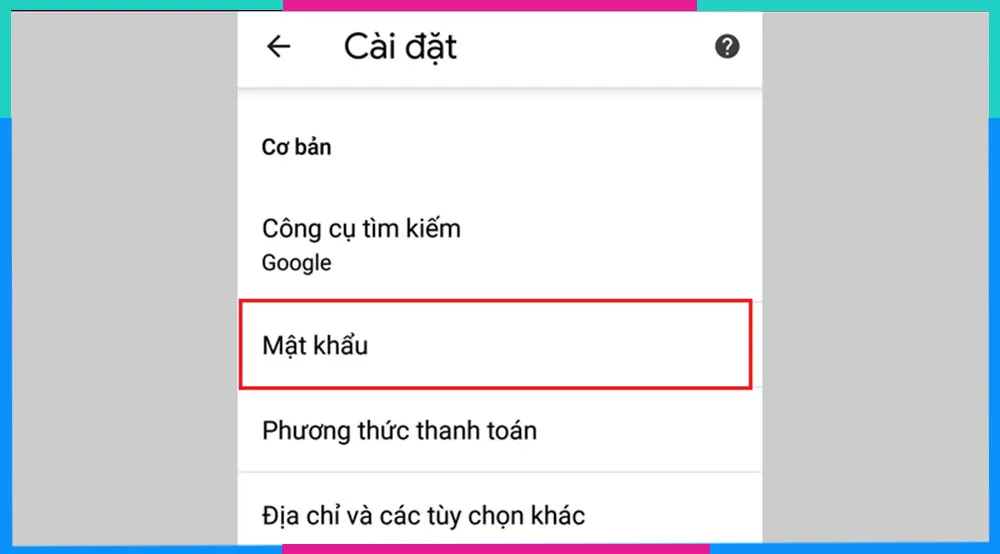 Menu Cài đặt Chrome và lựa chọn Trình quản lý Mật khẩu