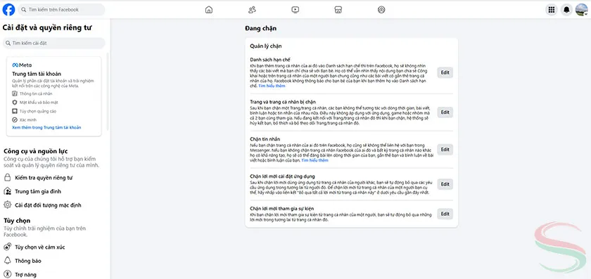 Menu cài đặt quyền riêng tư nâng cao trên Facebook để kiểm soát ai xem được thông tin