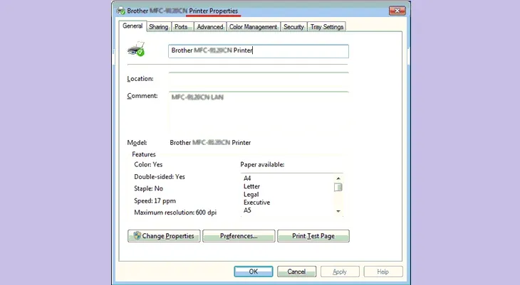 Menu Printer Properties cho phép tùy chỉnh nâng cao chất lượng bản in