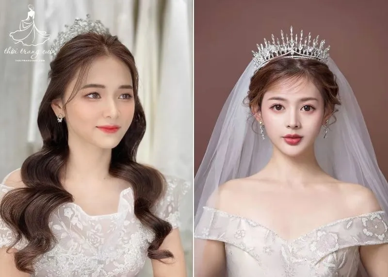 Minh họa cách cài vương miện Halo Crown chắc chắn trên tóc búi