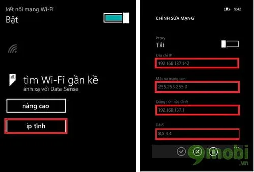 Minh họa cấu hình Proxy cũ trên hệ điều hành Windows Phone