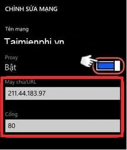 Minh họa cấu hình Proxy thủ công cho hệ điều hành Windows Phone