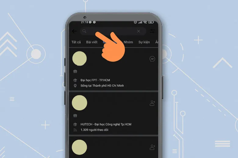 Minh họa dán số điện thoại vào thanh tìm kiếm của Facebook