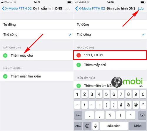 Minh họa nhập mã DNS thủ công trên iPhone